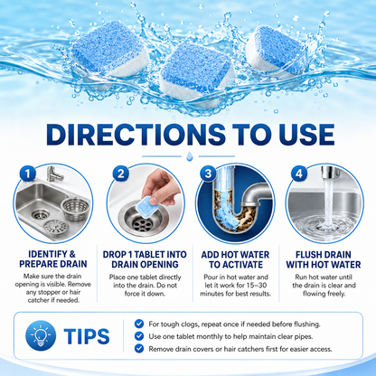 💥LAST DAY 49% OFF🫧Drain Cleaning Tablets 12 Pack For Sinks, Showers & Washing Machines