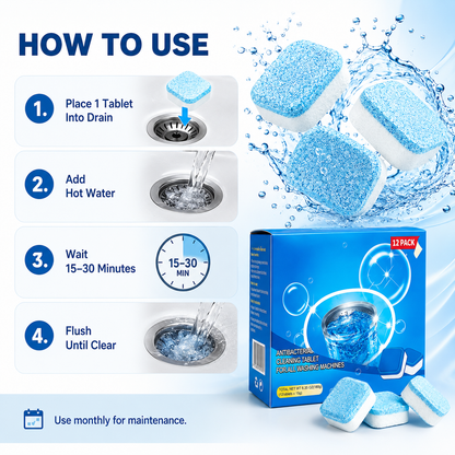 💥LAST DAY 49% OFF🫧Drain Cleaning Tablets 12 Pack For Sinks, Showers & Washing Machines