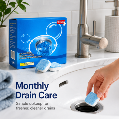 💥LAST DAY 49% OFF🫧Drain Cleaning Tablets 12 Pack For Sinks, Showers & Washing Machines