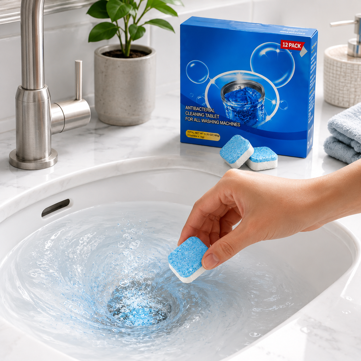 💥🫧Drain Cleaning Tablets 12 Pack For Sinks, Showers & Washing Machines🧼