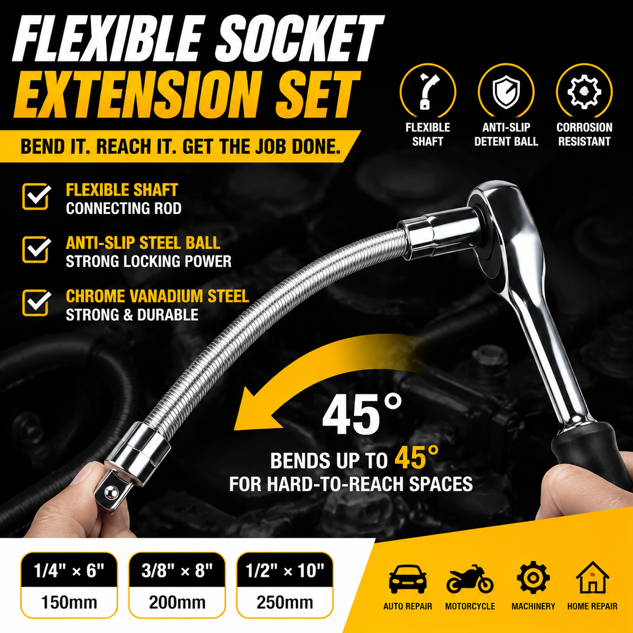 🔥Universal Flexible Wrench Socket Tool – High Torque & Tight Space Repair Adapter🔩