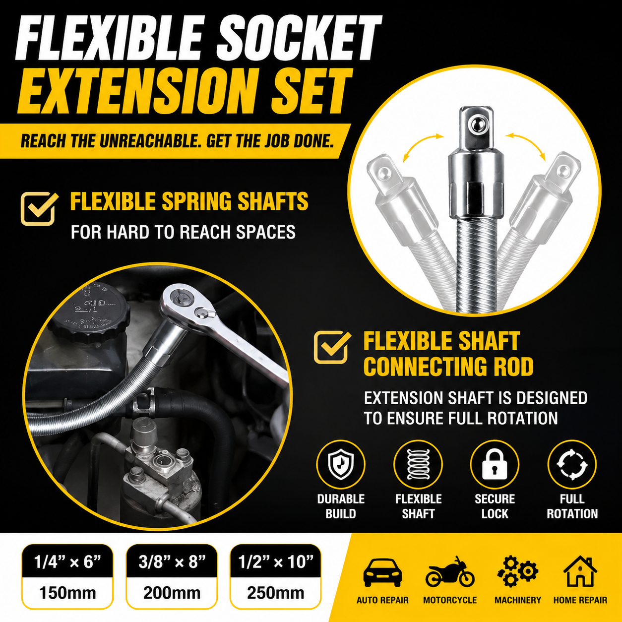 🔥Universal Flexible Wrench Socket Tool – High Torque & Tight Space Repair Adapter🔩