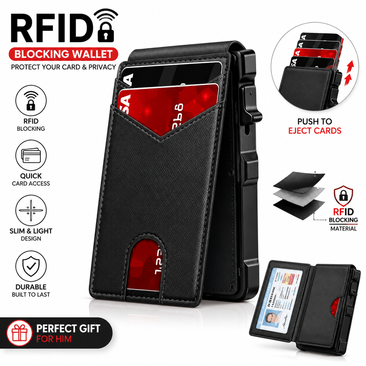 🔥49% off on the last day| 🔐 RFID Blocking Minimalist Pop-Up Wallet | One-Second Card Eject Design & Ultra Slim Pocket Wallet