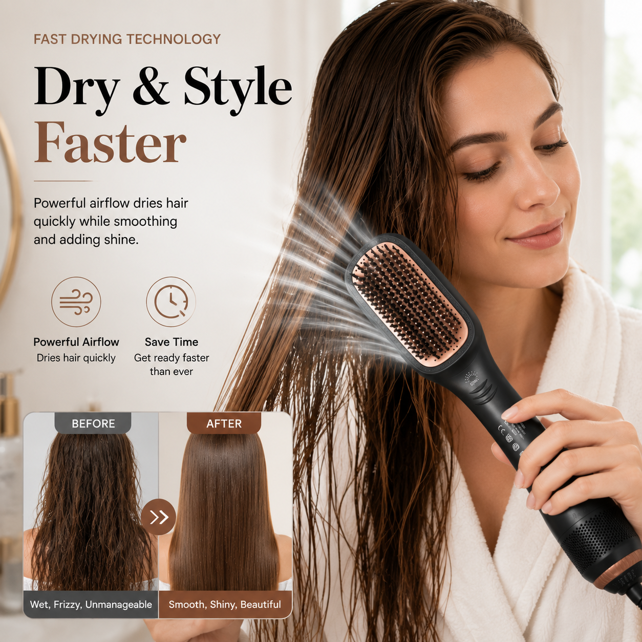💇‍♀️ One-Step Hair Dryer Brush – 3-in-1 Blow Dryer & Styler For Smooth Frizz-Free Salon Hair