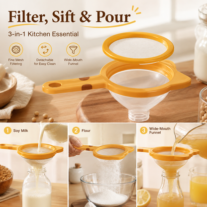 🍾Detachable Fine Mesh Funnel Strainer😍AII-IN-ONE-Ideal for straining and storing all types of food