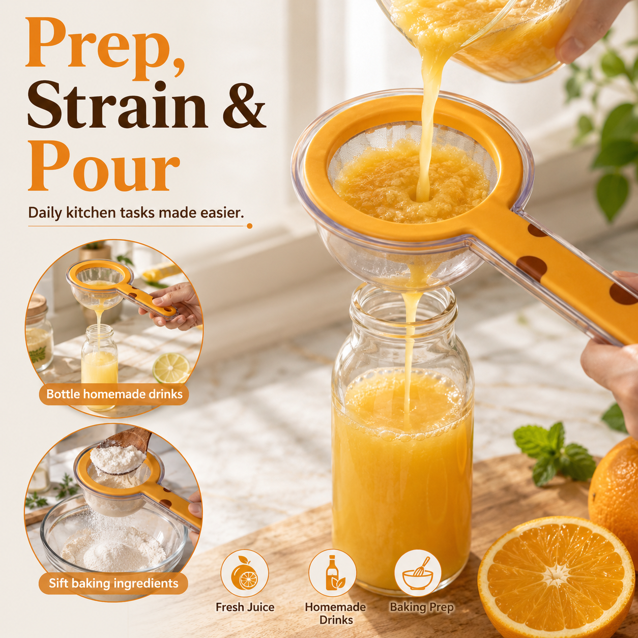 🍾Detachable Fine Mesh Funnel Strainer😍AII-IN-ONE-Ideal for straining and storing all types of food
