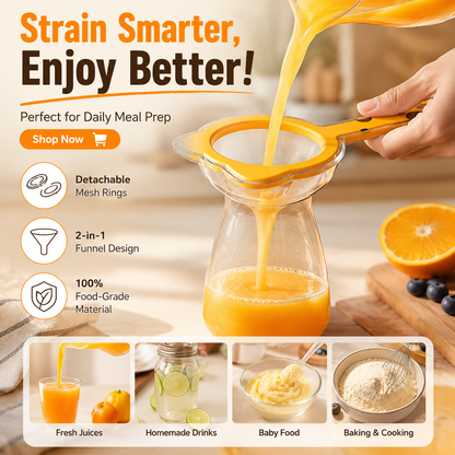 🍾Detachable Fine Mesh Funnel Strainer😍AII-IN-ONE-Ideal for straining and storing all types of food