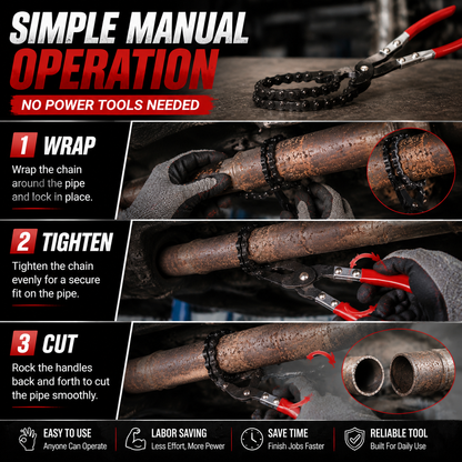 🔧 Chain Exhaust Pipe Cutter | Spark-Free 360° Manual Tube Cutting Tool