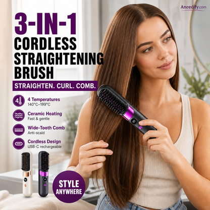 🔥HOT SALE 49% OFF💇‍♀️🔥 3-in-1 Cordless Hair Straightening Brush – Straighten, Curl & Detangle – USB-C Rechargeable with 4 Heat Settings – Perfect Hair Anywhere! ✨