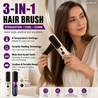 🔥HOT SALE 49% OFF💇‍♀️🔥 3-in-1 Cordless Hair Straightening Brush – Straighten, Curl & Detangle – USB-C Rechargeable with 4 Heat Settings – Perfect Hair Anywhere! ✨