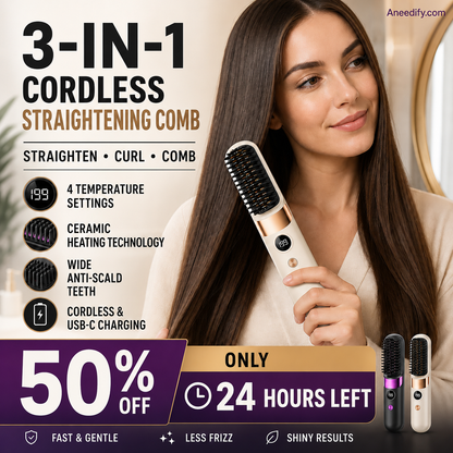 🔥HOT SALE 49% OFF💇‍♀️🔥 3-in-1 Cordless Hair Straightening Brush – Straighten, Curl & Detangle – USB-C Rechargeable with 4 Heat Settings – Perfect Hair Anywhere! ✨