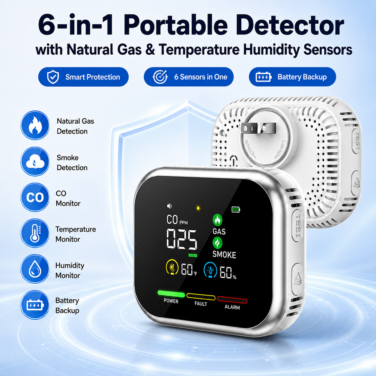 🚨6-in-1 Portable Detector with Natural Gas & Temperature Humidity Sensors🔥Free Shipping