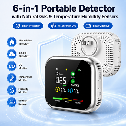 🚨6-in-1 Portable Detector with Natural Gas & Temperature Humidity Sensors🔥Free Shipping