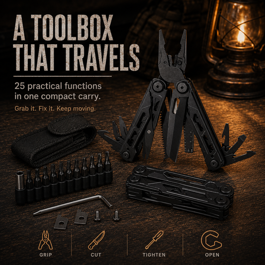 25-in-1 Stainless Steel EDC Multi-Tool Kit – 12 Bits, Pliers & Carry Pouch