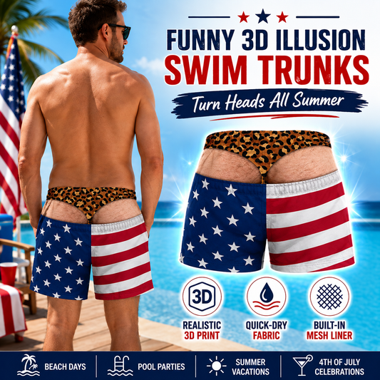 📢 Hot Pick 🔥 🌊 Bold Patriotic Print Men's Swim Trunks