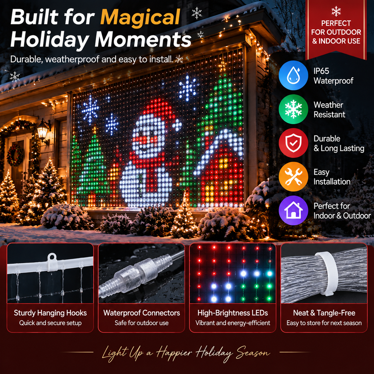 🔥LAST DAY 49% OFF -🎄 Smart RGB Pixel LED Curtain Lights | App-Controlled Dynamic Holiday Light Show for Outdoor Home Decoration