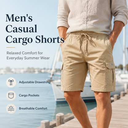 💖🩳 Men's Casual Cargo Shorts with Drawstring Waist – Multi-Pocket, Lightweight & Breathable 👖✨