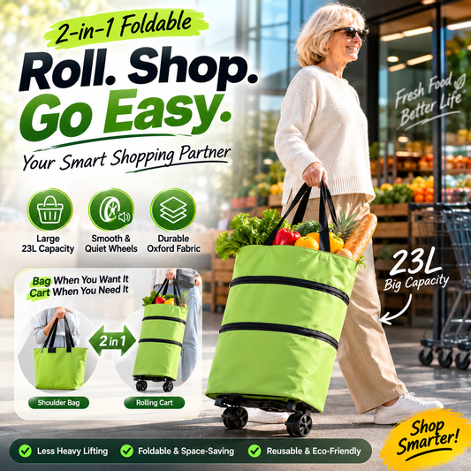 🛒 2-in-1 Foldable Shopping Cart | Shop, Carry & Roll with Ease