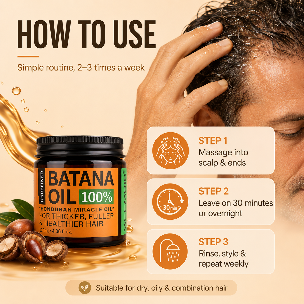 100% Pure Batana Oil Hair Mask | Restore Shine, Moisture & Healthy-Looking Hair