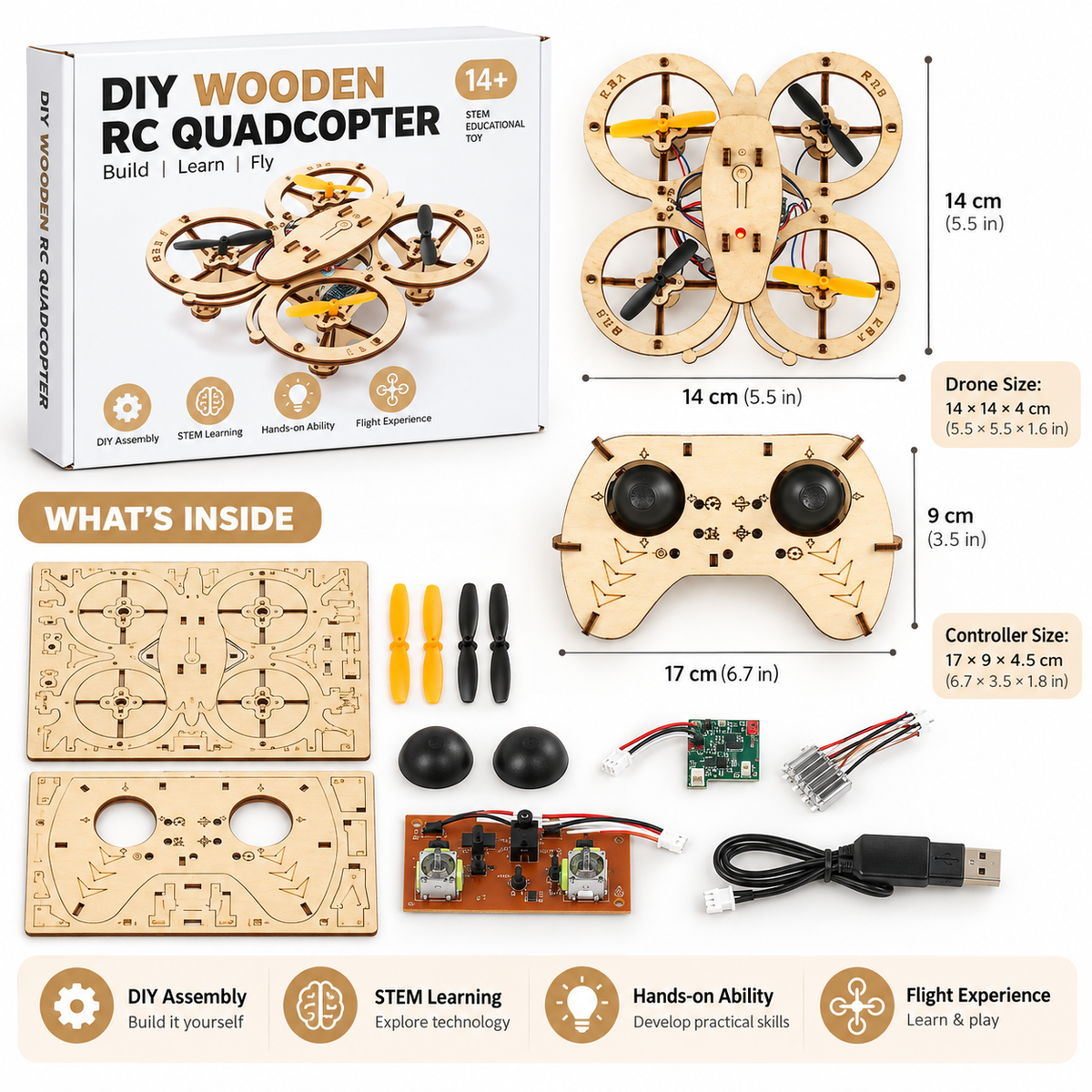 🔥Limited Time-50% OFF🚁DIY Wooden RC Quadcopter Kit – Build Your Own Flying Adventure