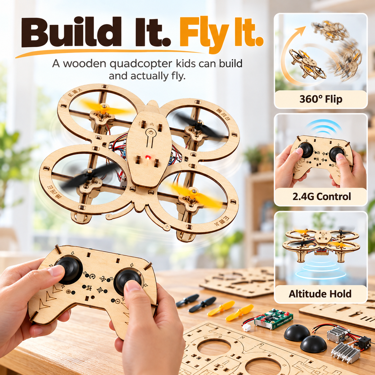 🔥Limited Time-50% OFF🚁DIY Wooden RC Quadcopter Kit – Build Your Own Flying Adventure