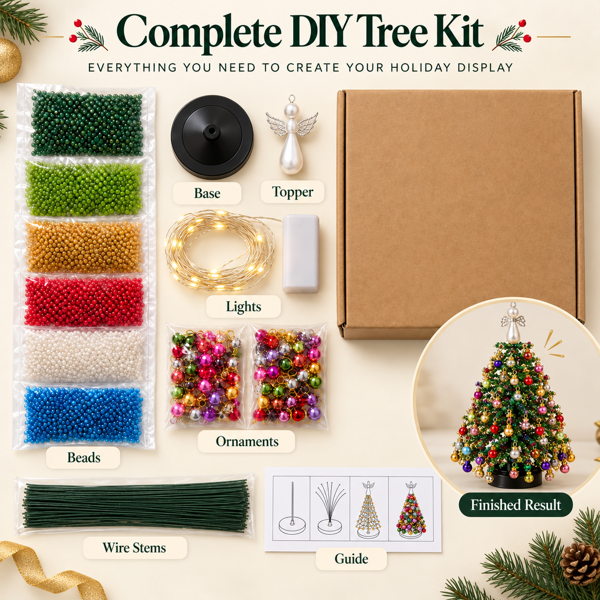 🎄 Create Your Own Holiday Magic – DIY Beaded Christmas Tree Kit with Angel Topper✨