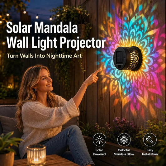 💡Solar Mandala Wall Light Outdoor Garden Fence Projector Lamp Patio Ambient Decor