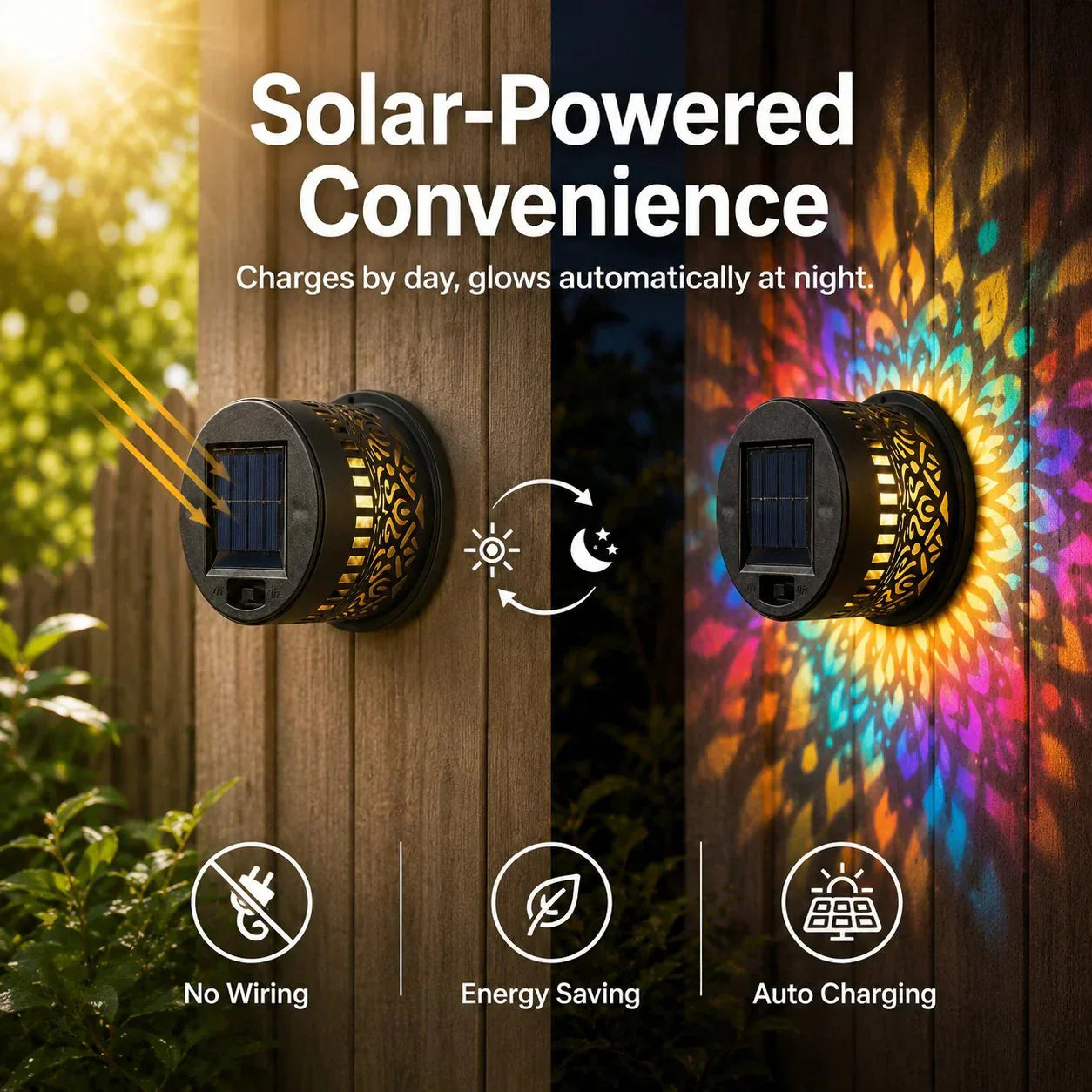 💡Solar Mandala Wall Light Outdoor Garden Fence Projector Lamp Patio Ambient Decor