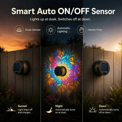 💡Solar Mandala Wall Light Outdoor Garden Fence Projector Lamp Patio Ambient Decor