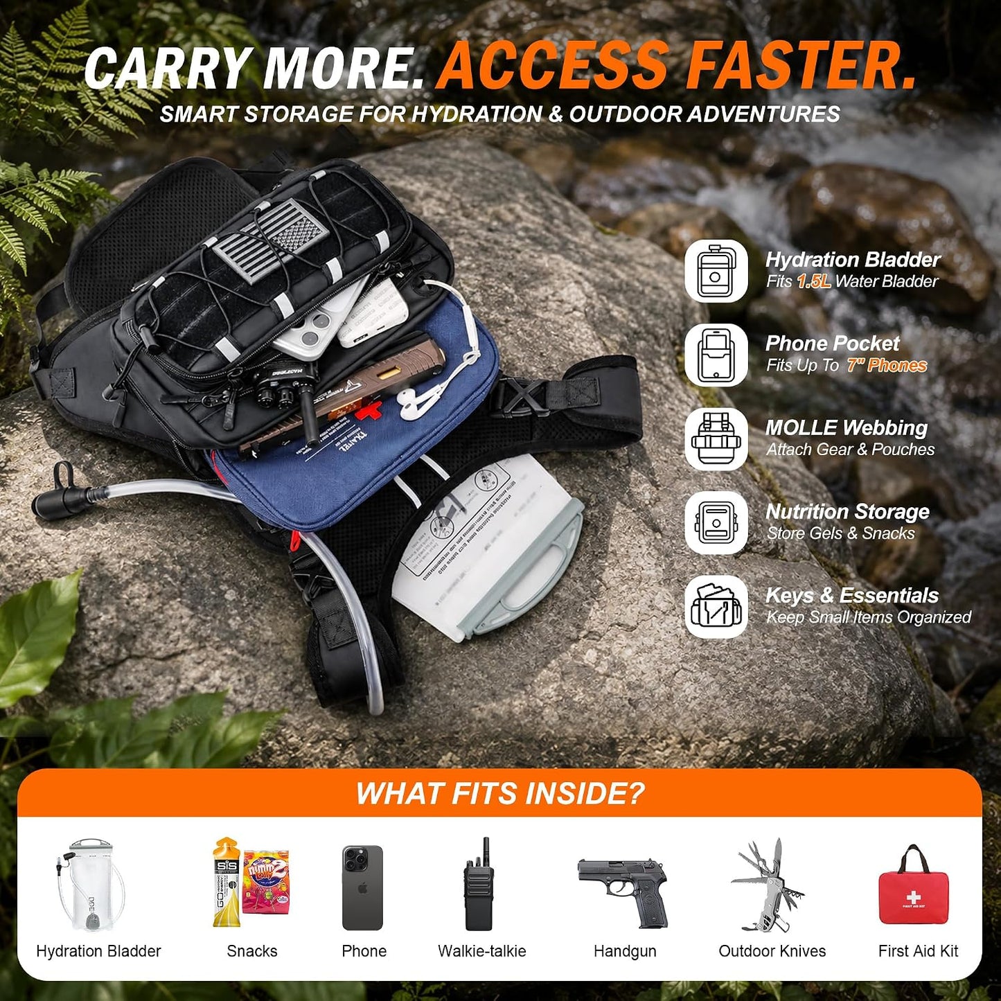 💧 Men’s 2L Tactical Hydration Running Vest – Lightweight Adjustable Chest Pack
