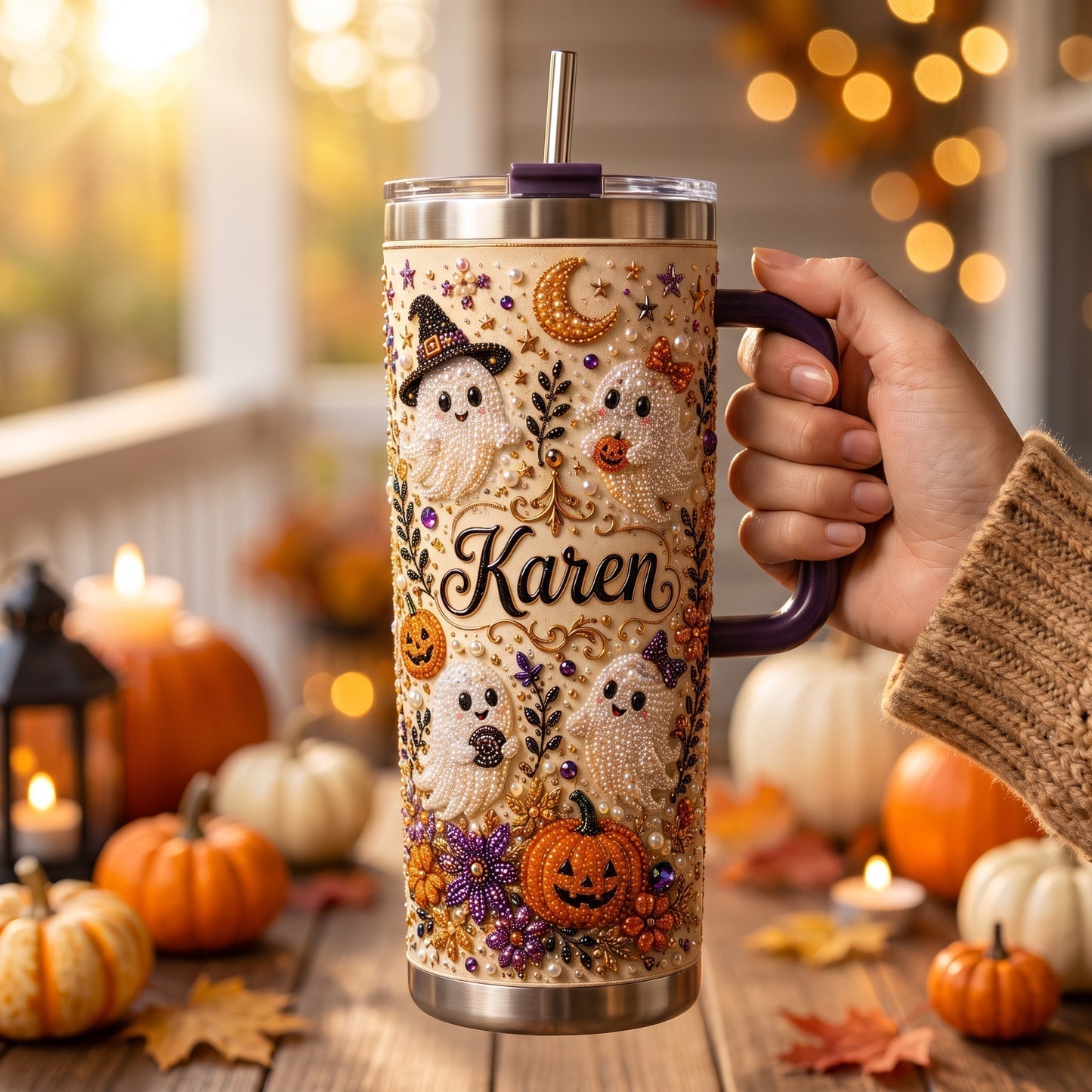🎃 Halloween Ghost Pearl Tumbler – A Spooky-Cute Gift Made Just For Her 👻🥤