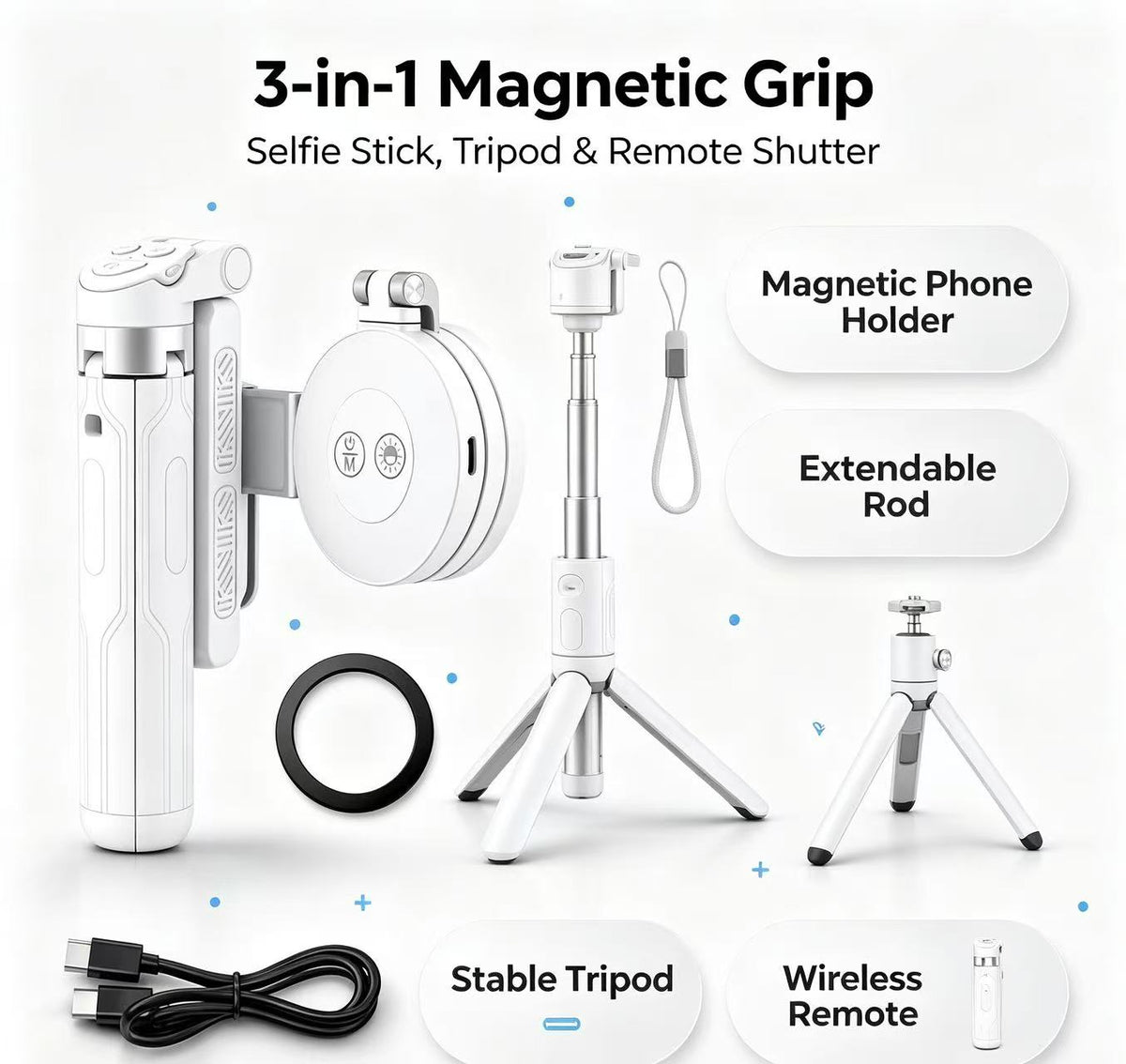 📸LAST DAY 49% OFF-Zoomable Magnetic Palm Grip | Selfie Stick & Tripod