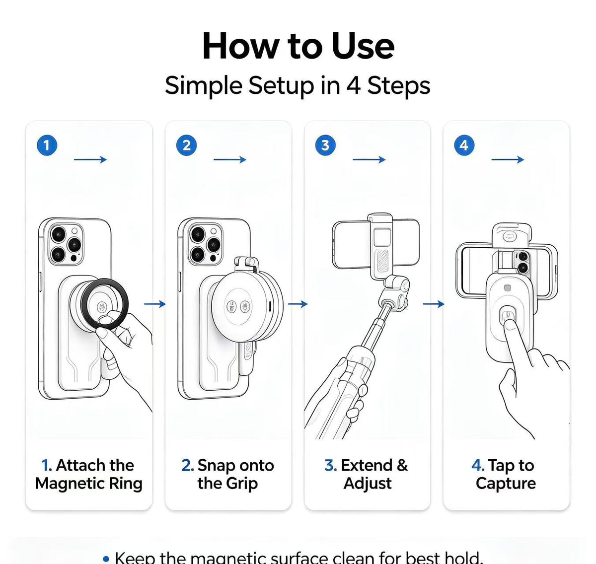 📸LAST DAY 49% OFF-Zoomable Magnetic Palm Grip | Selfie Stick & Tripod