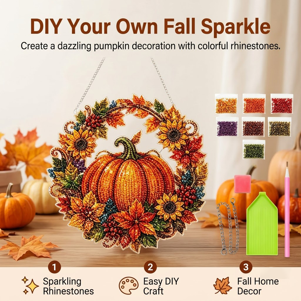🌟LIMITED-TIME 50% OFF! 🎃Pumpkin Wreath Crystal Wall Decor