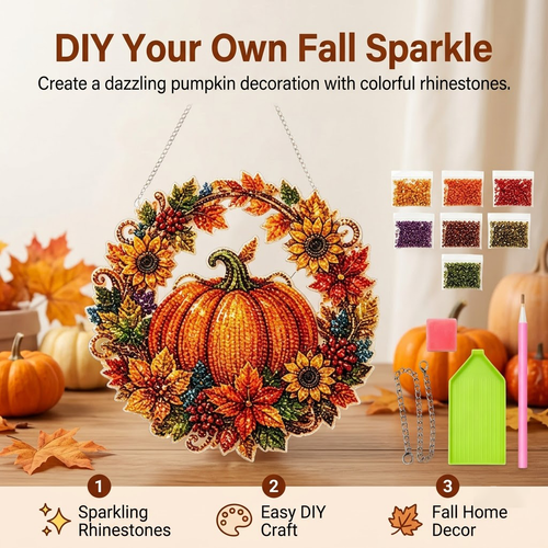 🌟LIMITED-TIME 50% OFF! 🎃Pumpkin Wreath Crystal Wall Decor