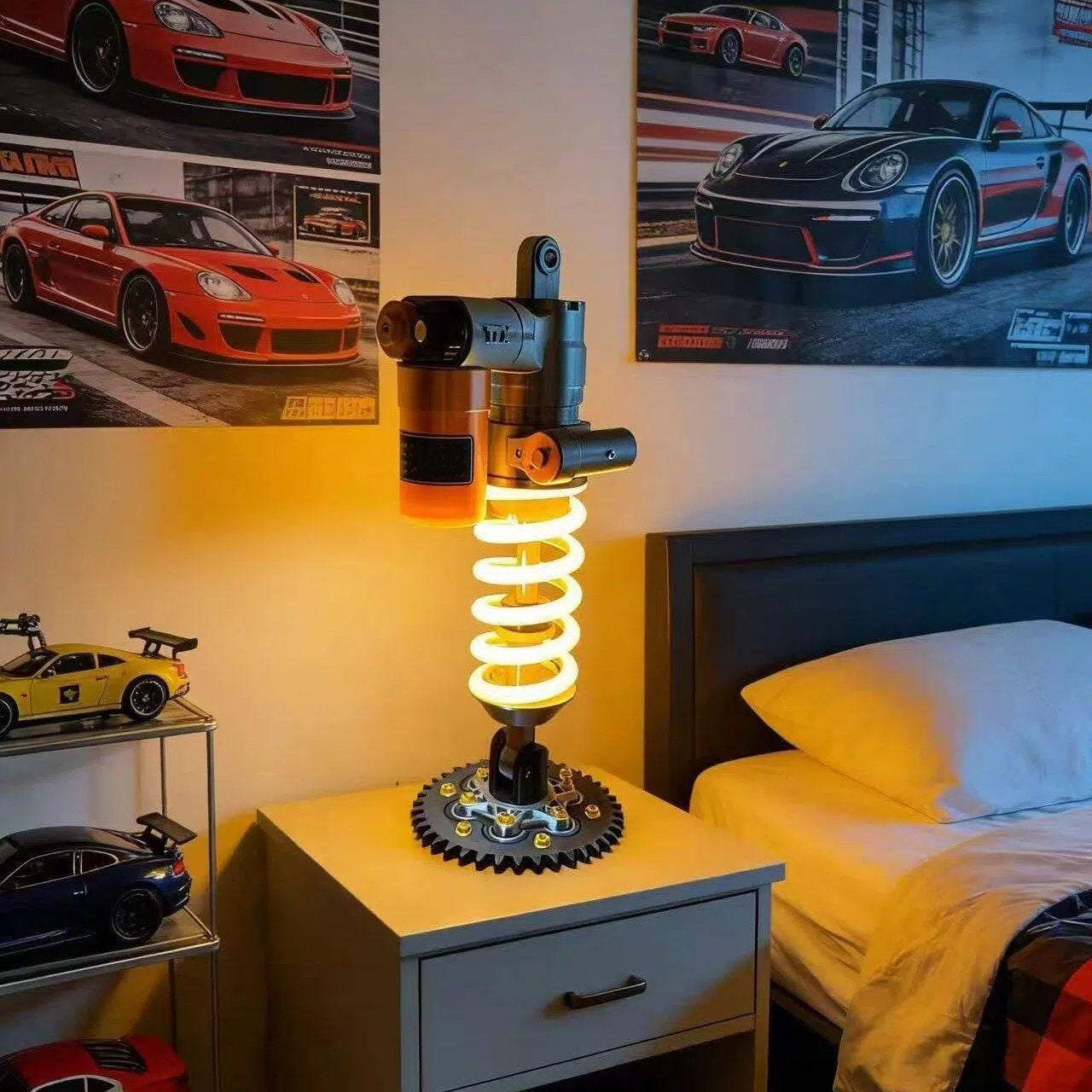 🎁Father's Day Special Sale🔥Inspired Suspension Shock Absorber Lamp - Adjustable LED Light for Gamers & Car Enthusiasts💡