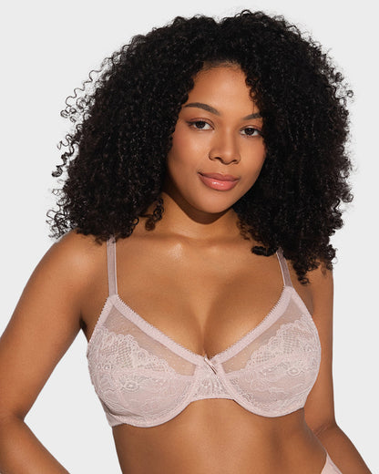 Full Coverage Lace Minimizer Bra - Petal