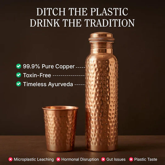 🔥100% Copper✨ Handmade Polished Pure Copper Ayurvedic Water Bottle (Free Cup Brush)