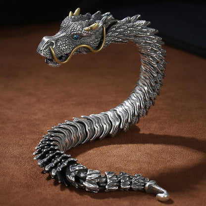 🐉Vintage Antique Silver Dragon Scale Bracelet, Flexible Movable Dragon Chain Bangle🐉