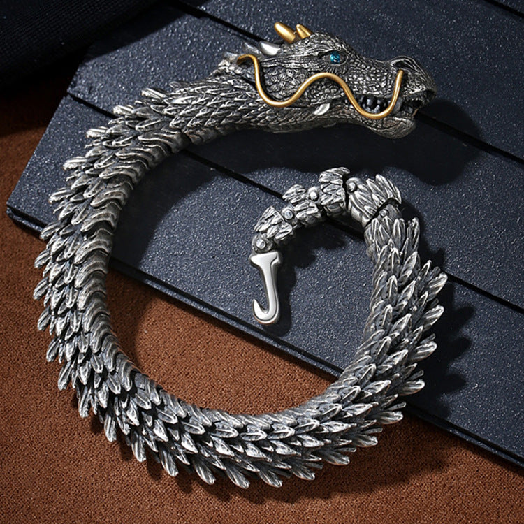 🐉Vintage Antique Silver Dragon Scale Bracelet, Flexible Movable Dragon Chain Bangle🐉