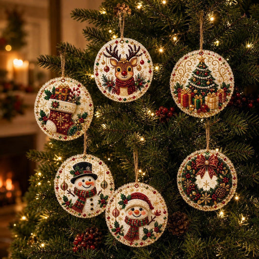 🎄 Christmas DIY Diamond Painting Ornaments Kit | Wooden Holiday Craft Tree Decor