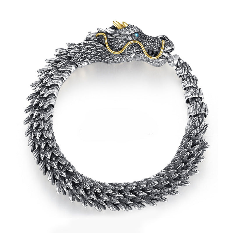 🐉Vintage Antique Silver Dragon Scale Bracelet, Flexible Movable Dragon Chain Bangle🐉