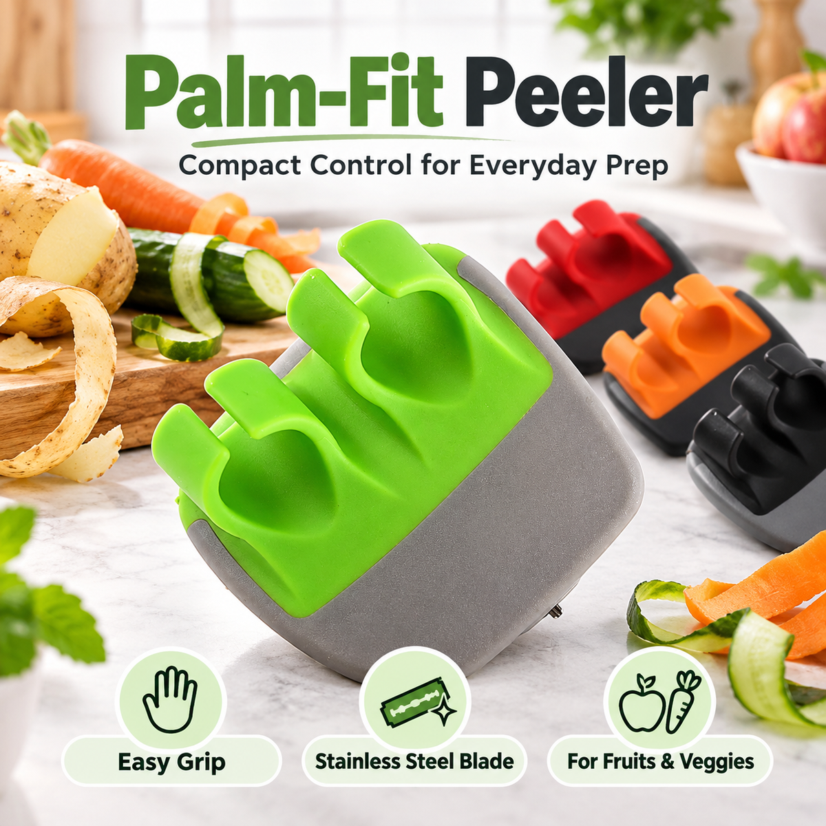 🥔 2-Piece Palm Vegetable Peeler Set – Soft Grip Handheld Fruit & Veggie Peeler！！！