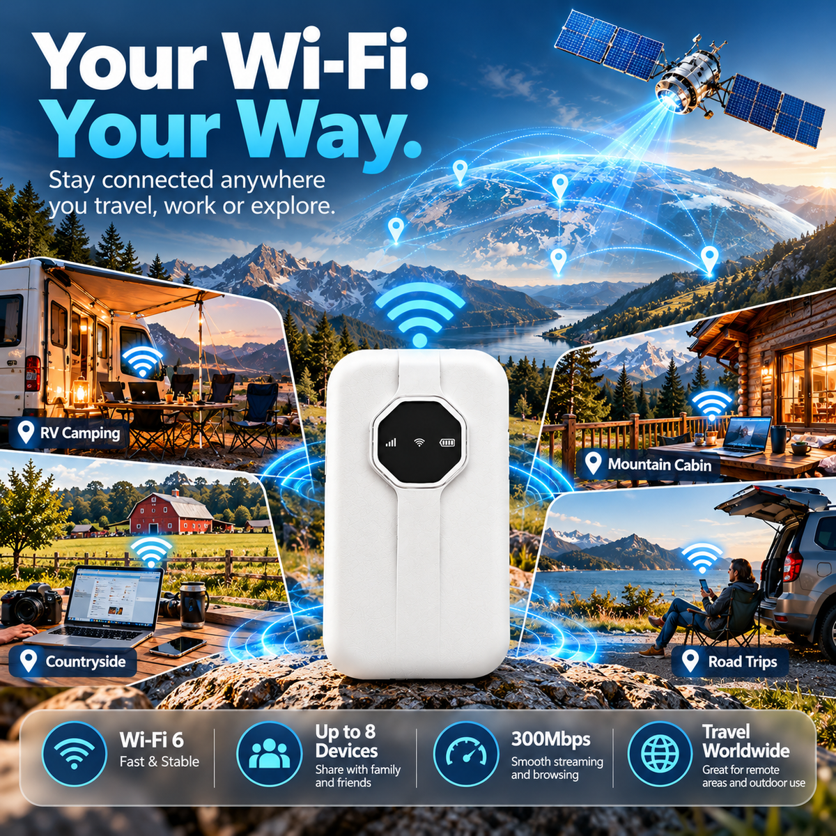 🔥Limited Time 50% OFF🌍 Global Coverage | Boundless Portable Wi-Fi 6 – Travel, Work & Share