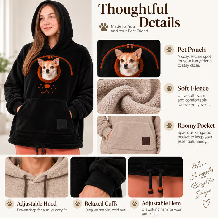 🐾 Cozy Fleece Pet Bonding Pouch Hoodie – Warm & Supportive Small Pet Carrier Clothing