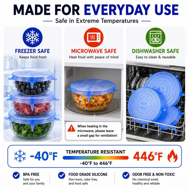 🔥LAST DAY 50% OFF🥗 6-Pack Silicone Stretch Lids – Reusable♻️, BPA-Free & Leak-Proof Covers for Bowls, Pots, Cups & Fruits