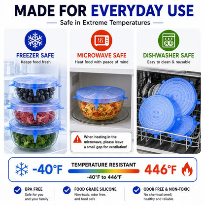 🔥LAST DAY 50% OFF🥗 6-Pack Silicone Stretch Lids – Reusable♻️, BPA-Free & Leak-Proof Covers for Bowls, Pots, Cups & Fruits