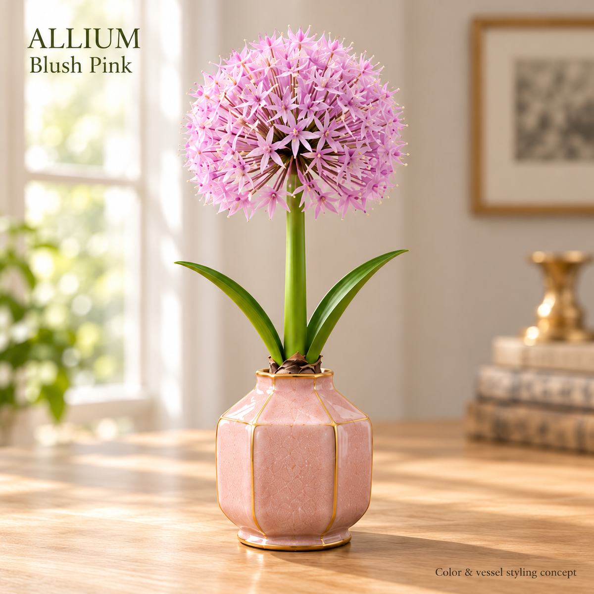 Allium blush-pink flowering and vessel styling concept