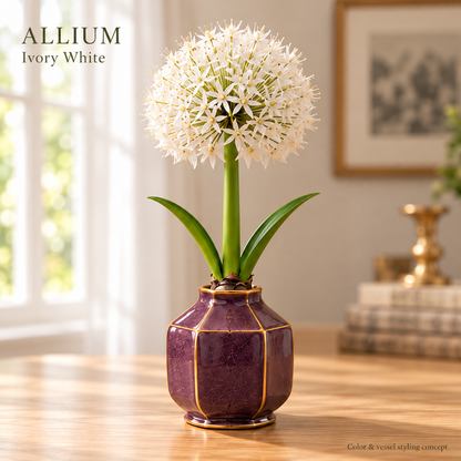 Allium ivory-white flowering and vessel styling concept