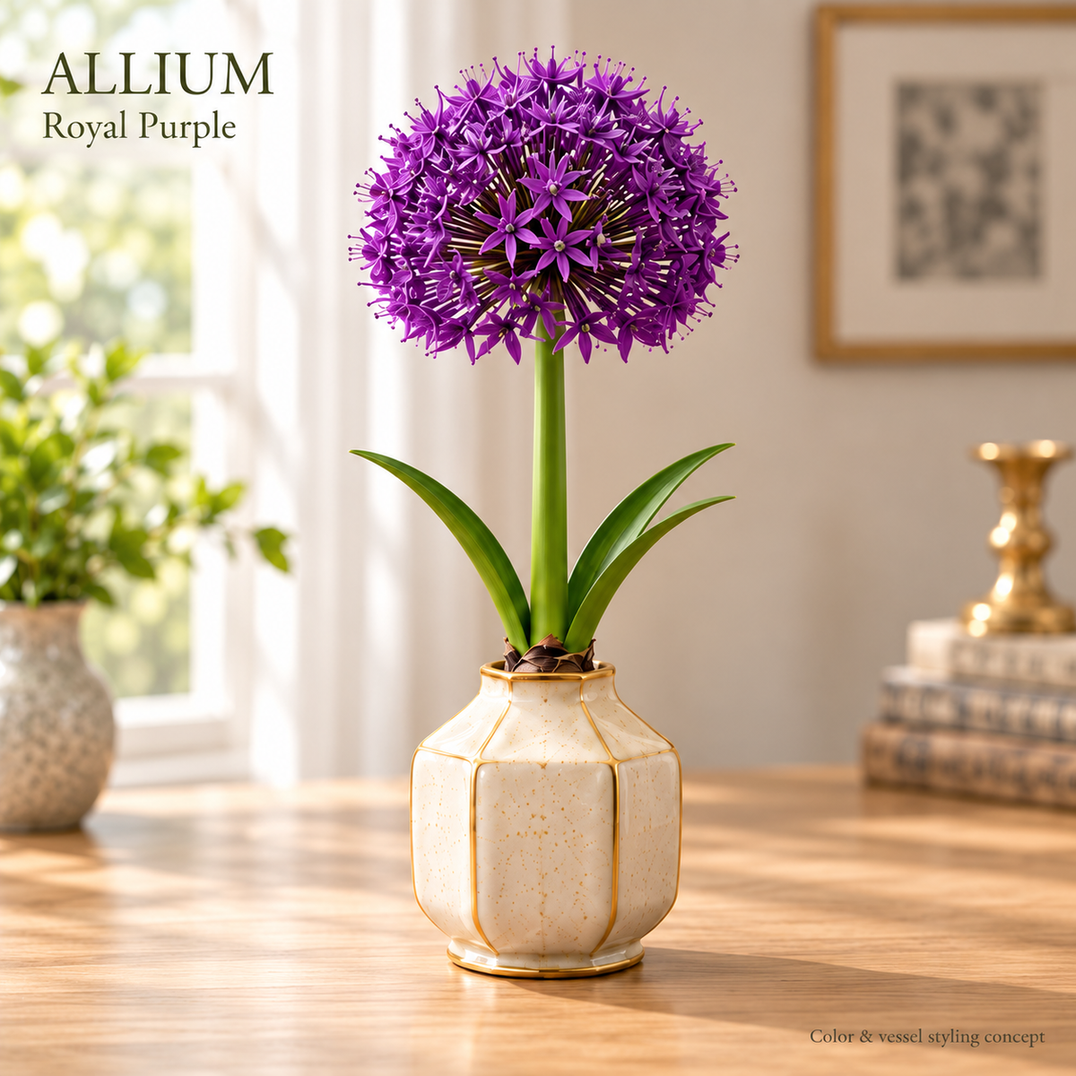 Allium royal-purple flowering and vessel styling concept